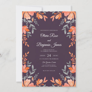 Convites Coral Deep Purple Coroa Casamento