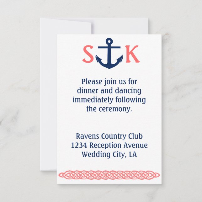 Convites Coral do Invitório de Casamento de Âncora Náutica (Frente)