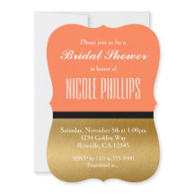 Convites Coral Dourado & Preto Moderno Glam Chic