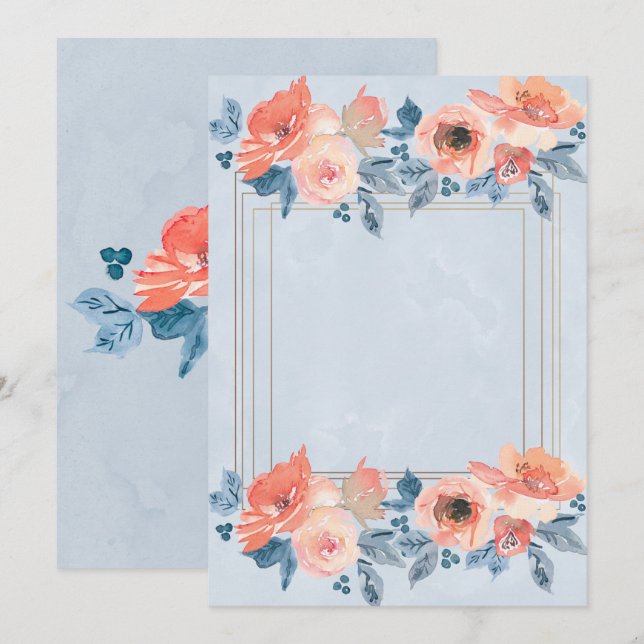 Convites Coral Dusty Azul Dourado Você Será Minha Porta-Voz (Frente/Verso)