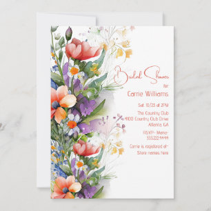 Convites Coral e Chá de panela de flores selvagens roxas