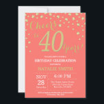 Convites Coral e Diamante Dourado Aniversário de 40 anos<br><div class="desc">Convite de Aniversário de 40 anos com Fundo de Diamante Brilhante Coral e Dourado. Confetes Dourados. Aniversário Adulto. Aniversário de Homens ou Mulheres. Para personalização adicional,  clique no botão "Personalize" e use nossa ferramenta de design para modificar este modelo.</div>