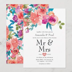 Convites Coral e Fandango Floral Sr e Sra Casamento