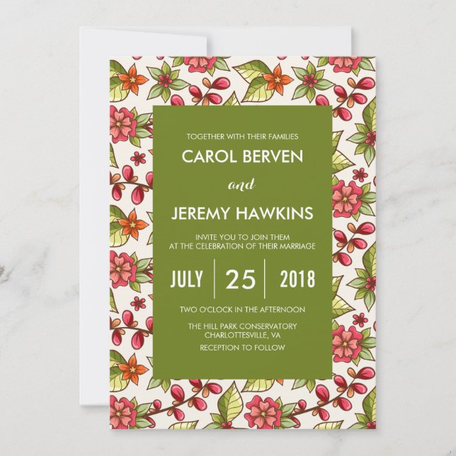Convites Coral e Green Floral Wedding (Frente)