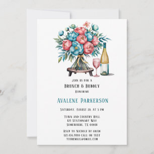 Convites Coral e Teal Peonies Dourados Brunch e Bubbles