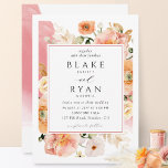 Convites Coral Elegante, Rosa, Casamento Botânico Pêssego<br><div class="desc">Aprecie seu convidado com este elegante convite para casamento, cheio de elegância e graça com manchas de coral impermeáveis e quadro floral botânico mostrando seus detalhes de casamento. Floral em uma bela mistura de pêssego, laranja, pincel, coral empoeirado, creme e tons de champanhe. Opção de mudar "juntamente com os seus...</div>