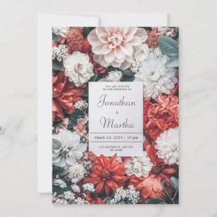 Convites Coral Enferrujado Dahlia Floral Branco Casamento d