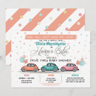 Convites Coral Festivo Por Chá de fraldas