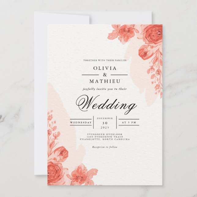 Convites Coral Floral Arch Romance Wedding (Frente)