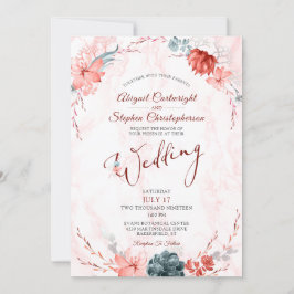 Convites Coral Floral Succulent Marble Wedding