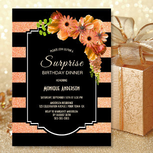 Convites Coral Floral Surprise Birthday Jantar Party