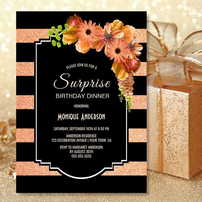 Convites Coral Floral Surprise Birthday Jantar Party (Criador carregado)