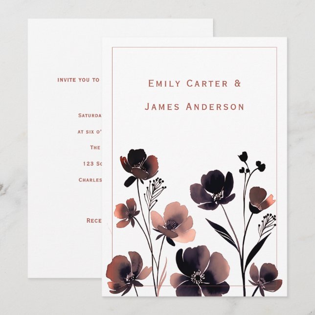 Convites Coral Floral Wedding (Frente/Verso)