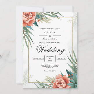 Convites Coral Floral Wedding