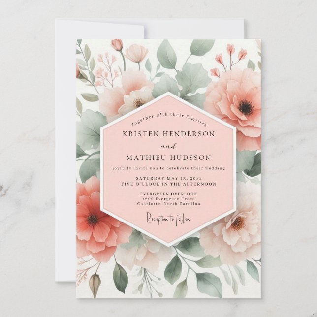 Convites Coral Floral Whimsy Wedding (Frente)
