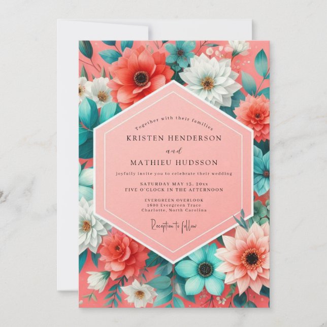 Convites Coral Floral Whimsy Wedding (Frente)