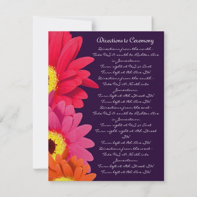 Convites Coral Fuchsia EggPlant Gerber Daisy Direction Card (Frente)