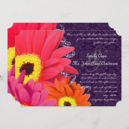 Convites Coral Fuchsia EggPlant Gerber Daisy Wedding