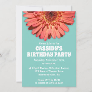 Convites Coral Gerbera Daisy Photo Mint Green Personalizado