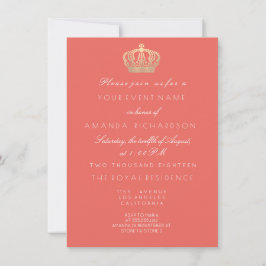 Convites Coral Ouro de Pêssego Coral Coroa Glitter Real 16ª