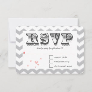 Convites Coral Peach Cinza Zig Zag Typografia Casamento RSV