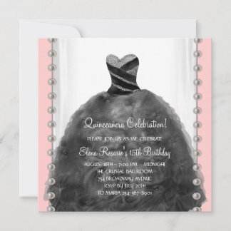 Convites Coral Pink e Preto para Festa de Quince A