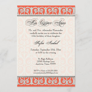 Convites Coral & prata, diamantes & laço, marmelo Anos do