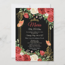 Coral Red Flowers Borboleta Mis XV Anos Aniversári