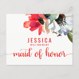 Convites Coral Red Watercolor Você Será Minha Madrinha de c