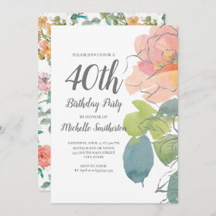 Convites Coral rosa Boho Watercolor aniversário de 40 anos