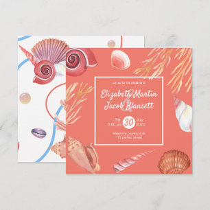 Convites Coral & Seashells Beach Tudo em Um Casamento