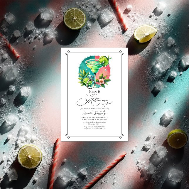 Convites Coral, Turquesa e Limões Margs & Matrimony Bridal (Coral, Turquoise and Lime Margs & Matrimony Bridal Invitation)