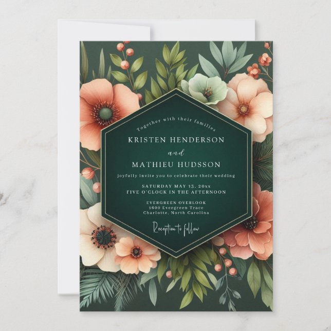 Convites Coral Verdant Bloom Wedding (Frente)