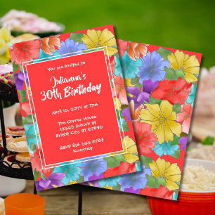 Convites Coral Vermelho Moderno - aniversário de 30 anos Fl
