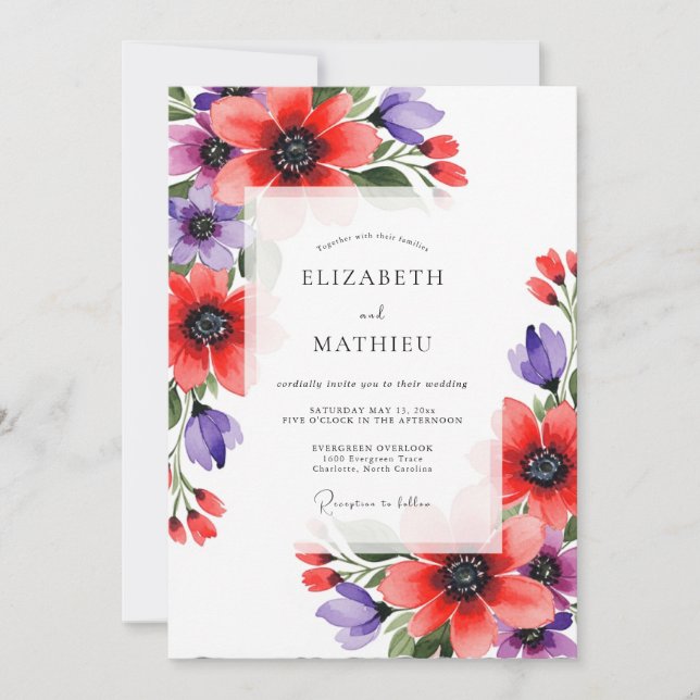 Convites Coral Violet Artistic Bloom Wedding (Frente)