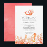 Convites Coral Vivo De Aquarela Sob O Mar Bat Mitzvah<br><div class="desc">Cor do ano de 2019,  morador do morcego coral mitzvah convida corais,  estrelas-do-mar,  conchas e cavalos-marinhos personalizáveis para suas especificidades de eventos.</div>