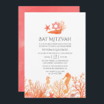 Convites Coral Vivo De Aquarela Sob O Mar Bat Mitzvah<br><div class="desc">Cor do ano de 2019,  morador do morcego coral mitzvah convida corais,  estrelas-do-mar,  conchas e cavalos-marinhos personalizáveis para suas especificidades de eventos.</div>