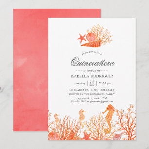 Convites Coral Vivo Debaixo do Mar Quinceañera