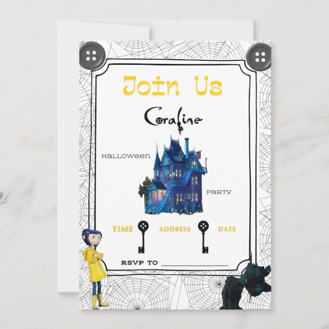 Convites Coraline - Festa de Halloween (Frente)