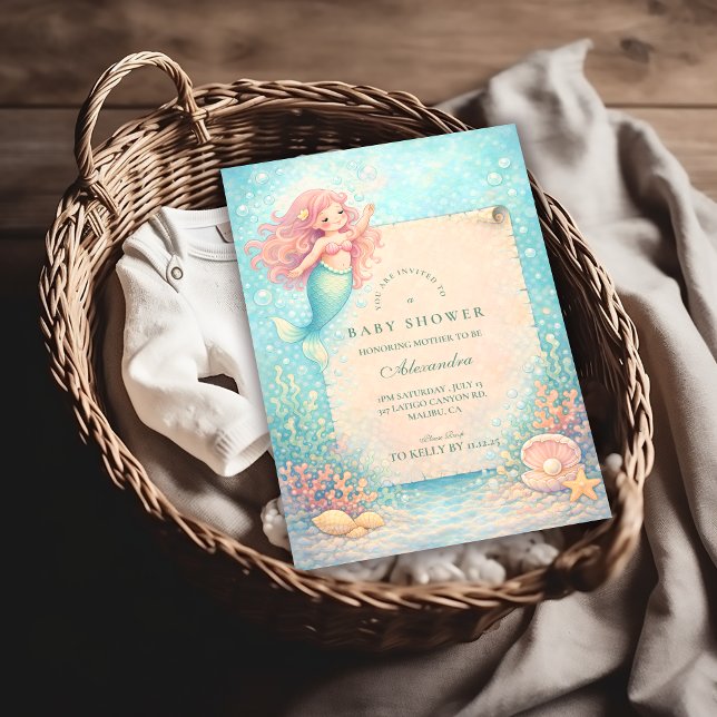 Convites Corallight Mermaid Keepsake Baby Shower (Criador carregado)