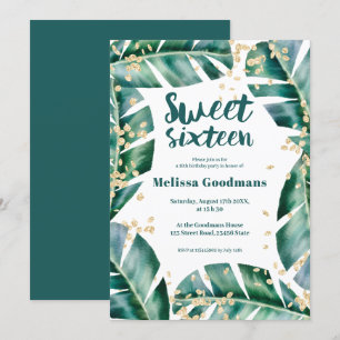Convites Corante aquoso do ouro tropical moderno Sweet 16