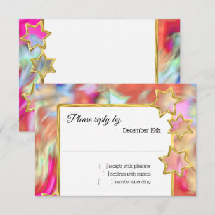 Convites Corante Vermelho Abstrato Estrela Dourada RSVP