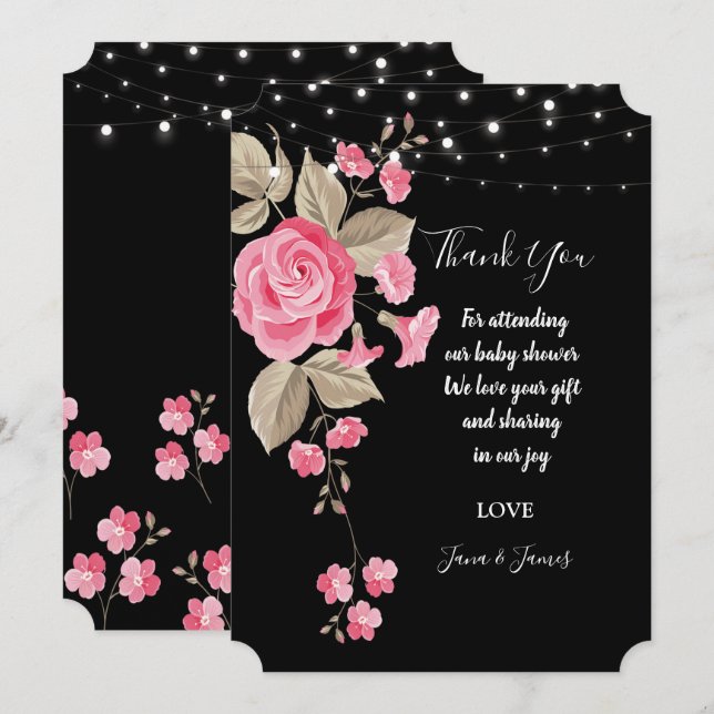 Convites Corda branca acende obrigado preto (Frente/Verso)