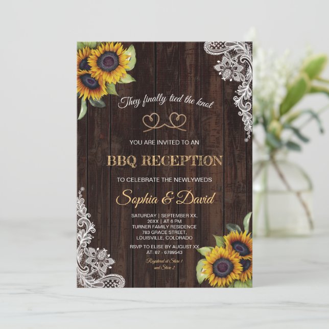 Convites Corda de Renda Charme Nós Damos o Nó Girassóis Chu (Em pé/Frente)