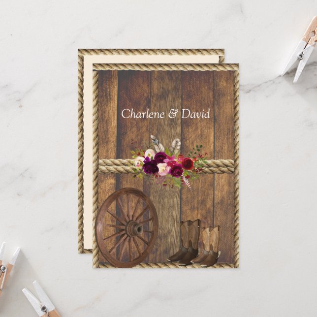 Convites Corda Rosa vermelha de Casamentos Ocidentais (Frente/Verso In Situ)