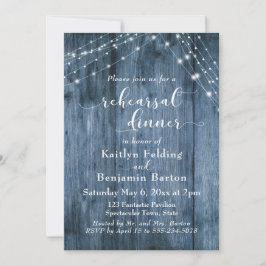 Convites Cordas de Madeira e Luz Azul Rústico para Jantar d