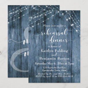 Convites Cordas de Madeira e Luz Azul Rústico para Jantar d