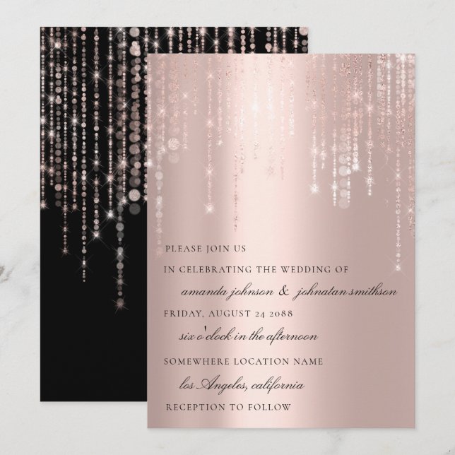 Convites Cordas de Rosa Blush Monograma de Casamento (Frente/Verso)