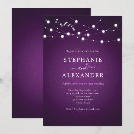 Convites Cordas Elegantes Luzes Corações Casamento Roxo