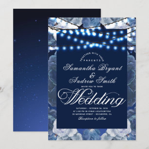 Convites Cordas luminosas Casamento Azul Elegante